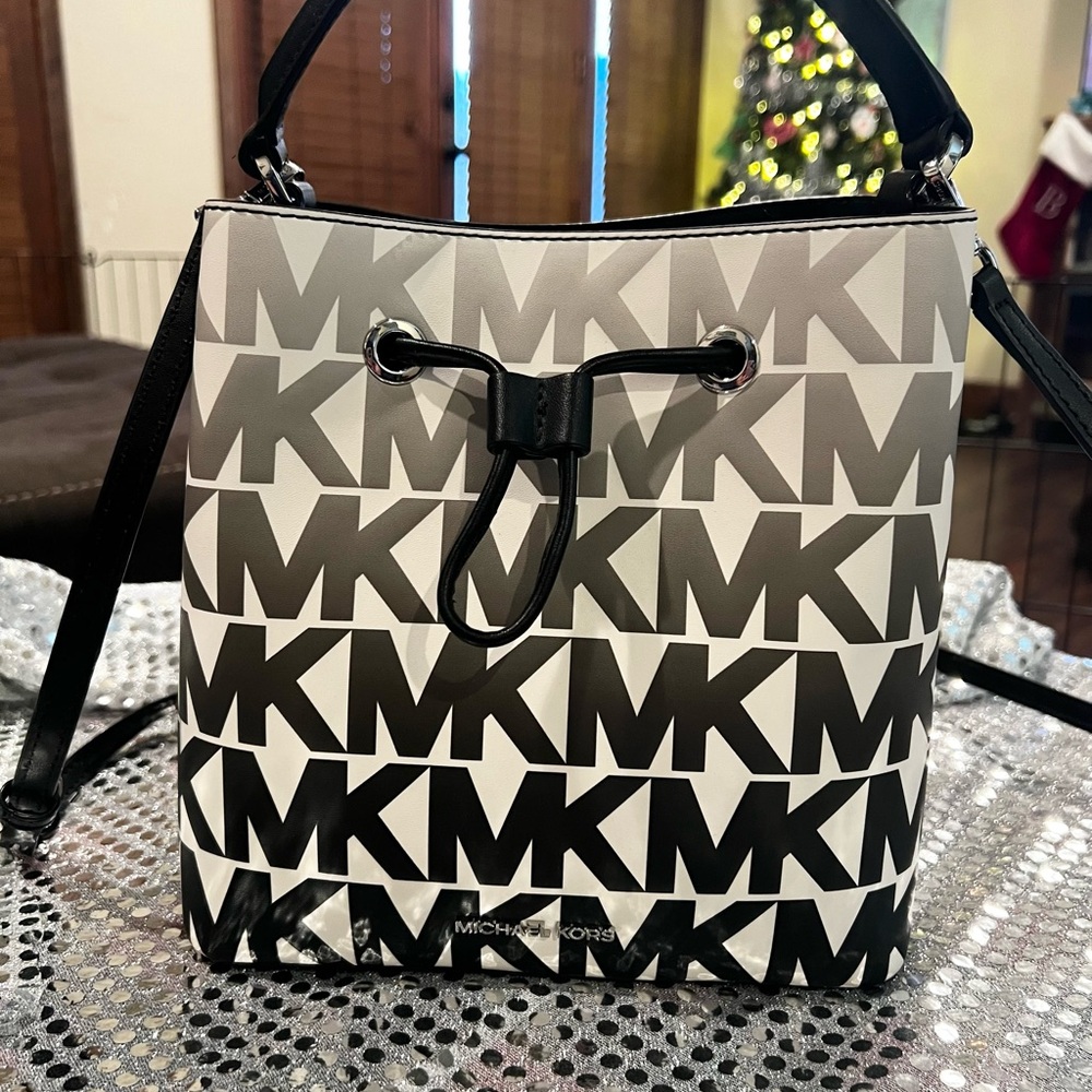 Michael Kors Monogram Black and White Crossbody Bag